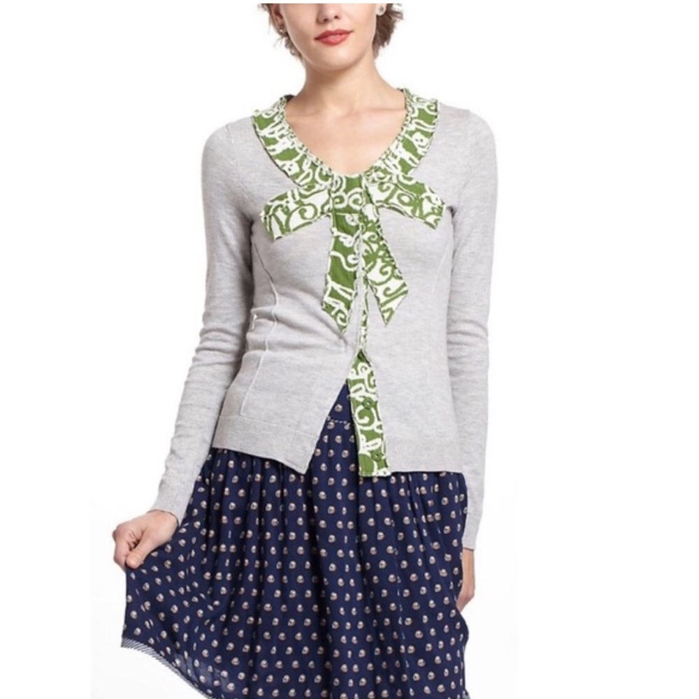 Anthropologie Gray and Green Cardigan Sweater